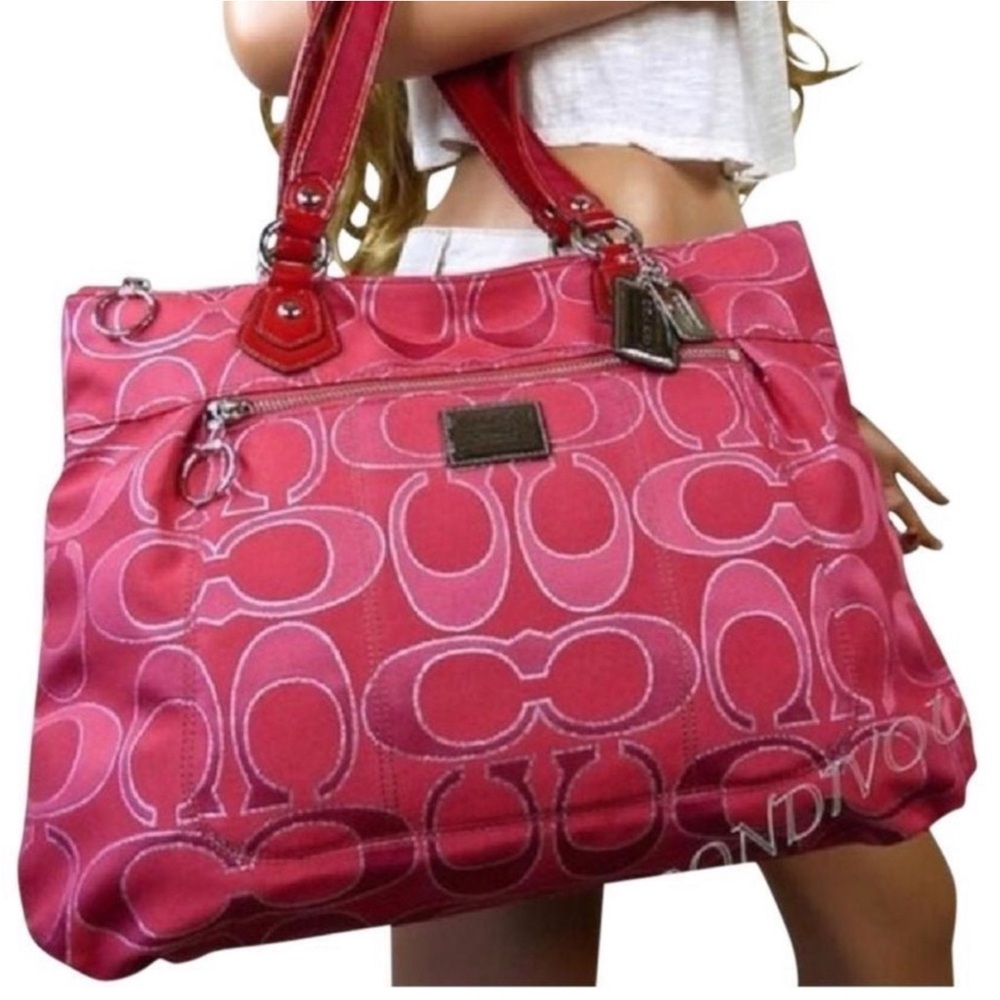 New Rare Stylish Coach Poppy Designer Metalic signature Glam Tote Bag